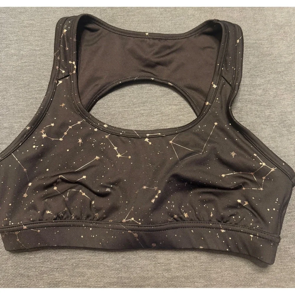JoyLab‎ Womens Celestial Constellation Print Sports Bra Black Gold Medium